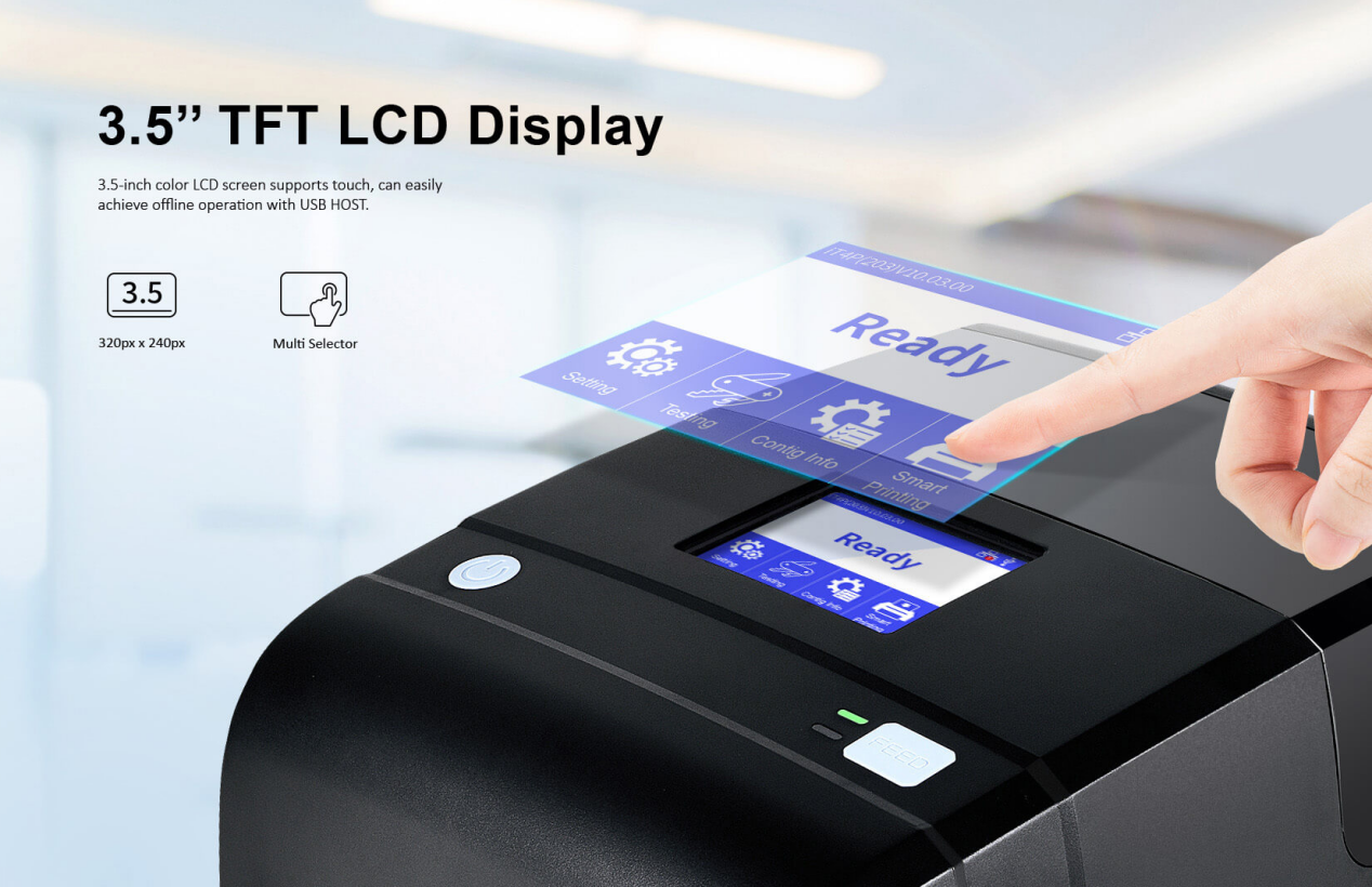 iDPRT iT4R RFID लेबुल मुद्रक ३.५ इंच LCD प्रदर्शन.png सँग